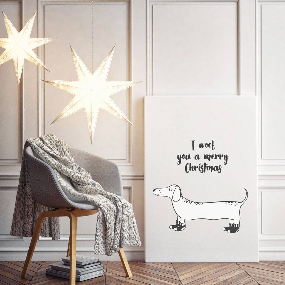 Christmas poster I woof you a merry Christmas - Christmas decoration - Black and white