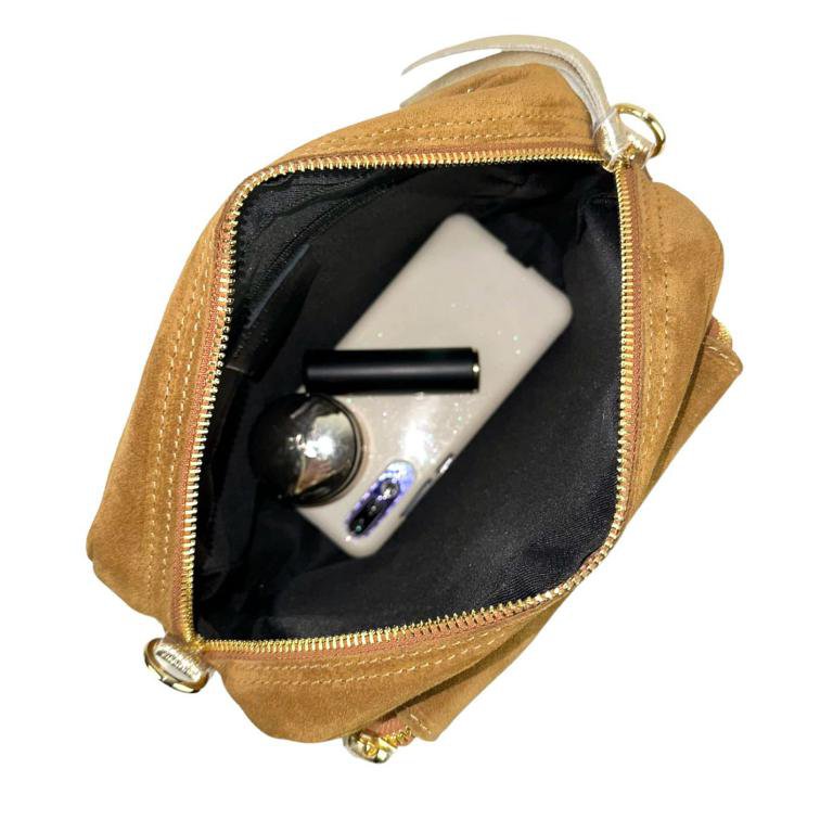 Borsa a tracolla da donna in pelle crosta con tasca frontale 57834