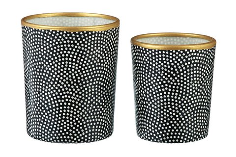Medium Tealight Holder Made of Glass & Chiyogami Paper | Charcoal | Hand made