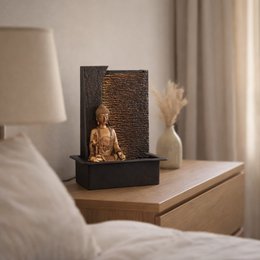 Zimmerbrunnen – Jati – abnehmbare Buddha-Statue – weißes LED-Licht – Zen und entspannende Atmosphäre – einfach zu bedienen