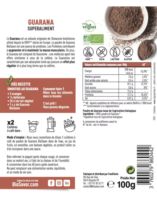 GUARANA POUDRE - 100G - KOMPLÉMENT ALIMENTAIRE