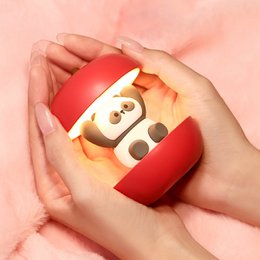  Cute panda-themed night light with a round, red shape and panda face design, suitable for children's bedrooms.