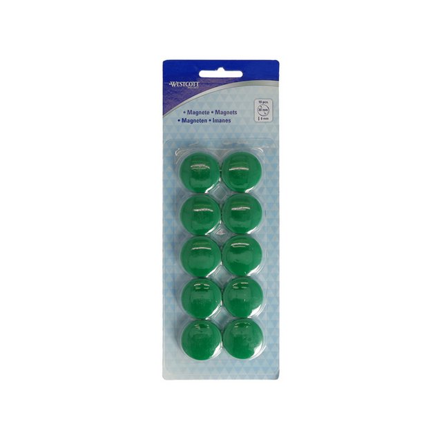 Magneet Westcott groen pak à 10st. Ø 30mmx8mm, 900g cap: 6-8 vel 80g papier