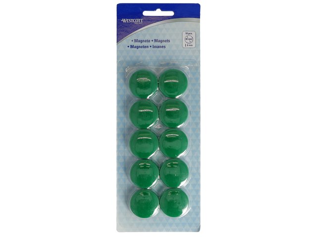 Magneet Westcott groen pak à 10st. Ø 30mmx8mm, 900g cap: 6-8 vel 80g papier
