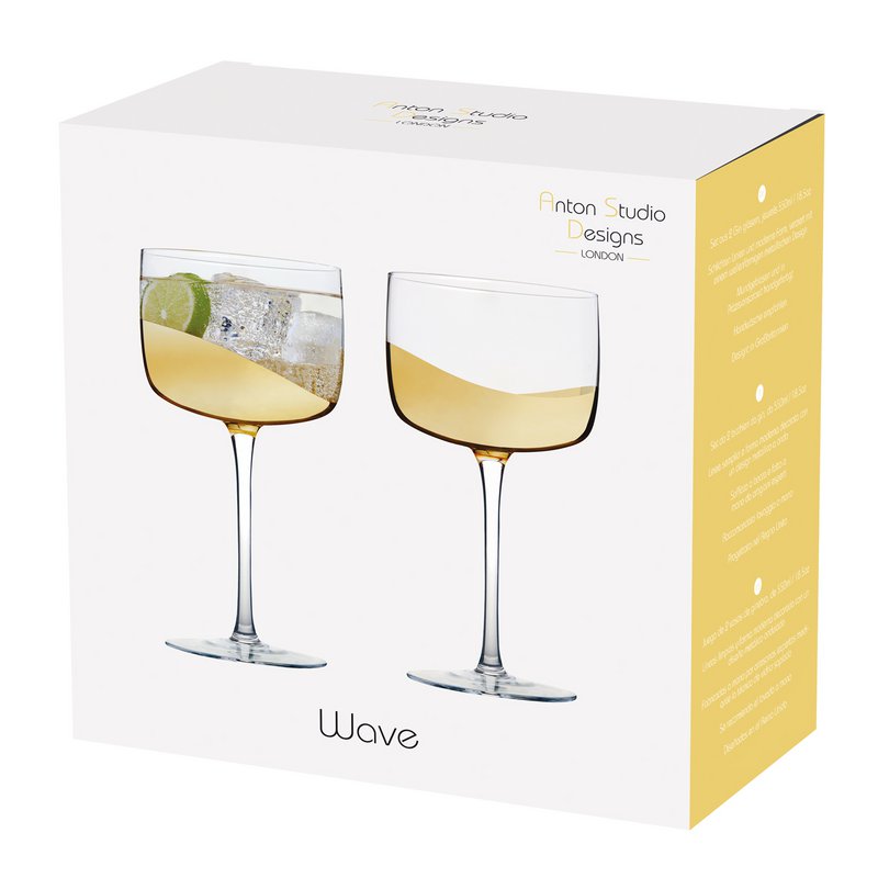 Set of 2 Wave Gold Gin Glasses - Cocktail Glass Set