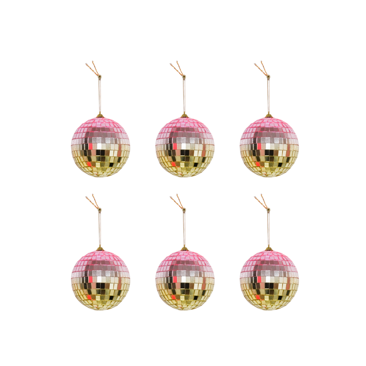 Kerstdecoratie - Kersthanger - Discobal - Foam - Set van 6 - Roze/Goud - 6x6x6cm