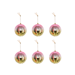 Christmas Decoration - Christmas Hanger - Discoball - Foam - Set of 6 - Pink/Gold - 6x6x6cm