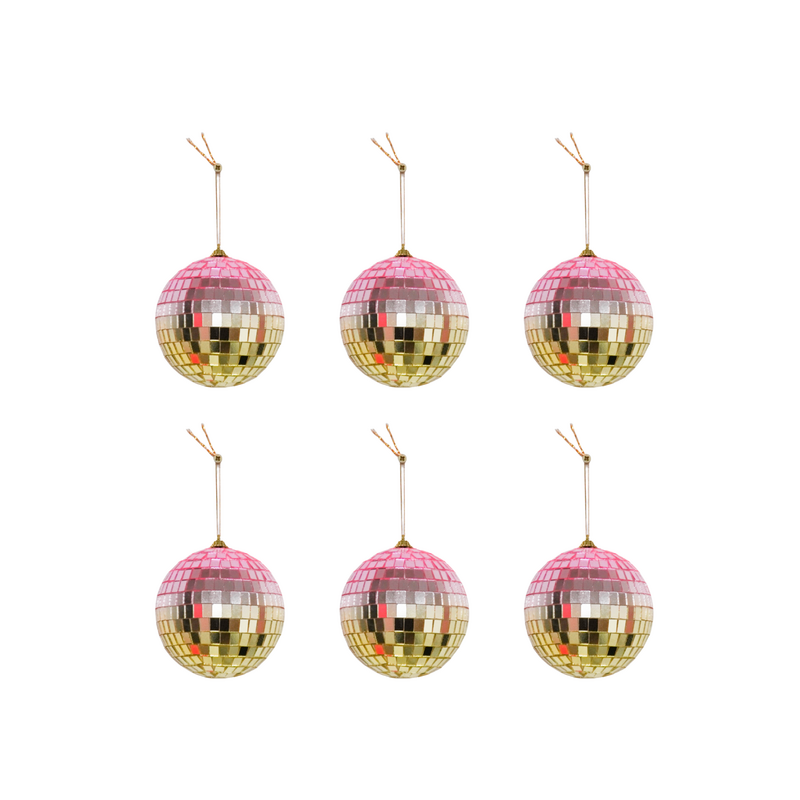 Kerstdecoratie - Kersthanger - Discobal - Foam - Set van 6 - Roze/Goud - 6x6x6cm