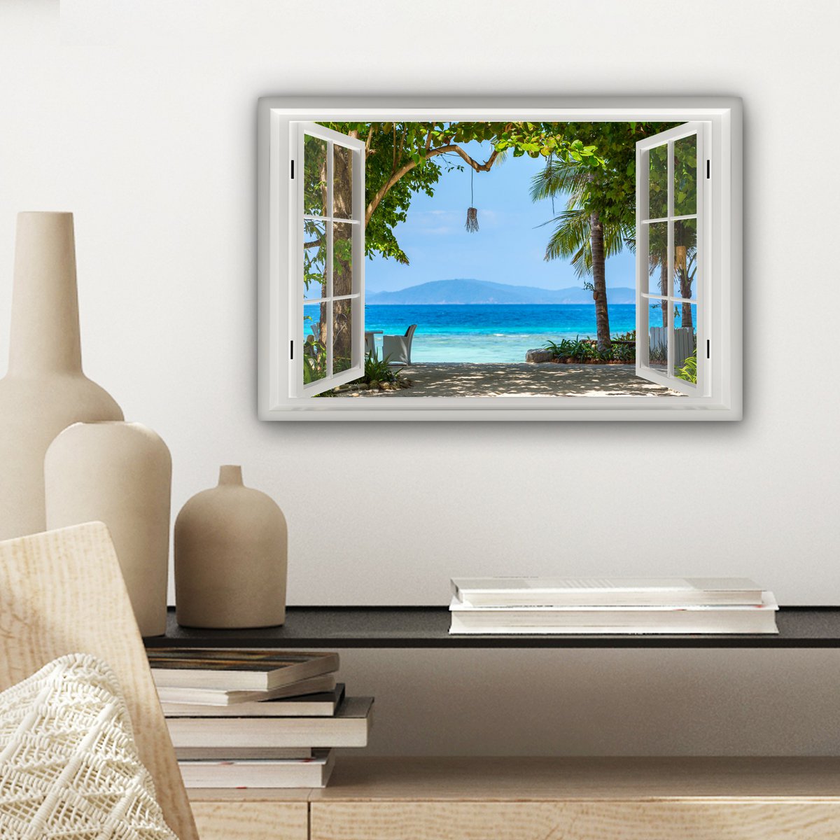 Pintura de lienzo - Decoración de pared - Vista - Boom - Sea - Palmada - Colinas - Playa - Azul