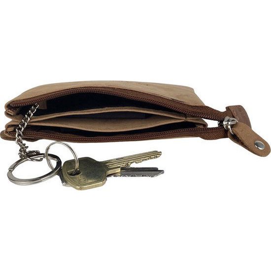 Taupe Leather Key Pocket med lynlås - lille tegnebog til damer med fleksibelt læder, perfekt til at organisere dine nøgler og små vigtige ting.