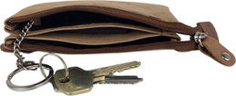 Taupe leren sleuteletui met rits – kleine portemonnee voor dames van soepel leer, perfect voor het organiseren van je sleutels en kleine essentials.