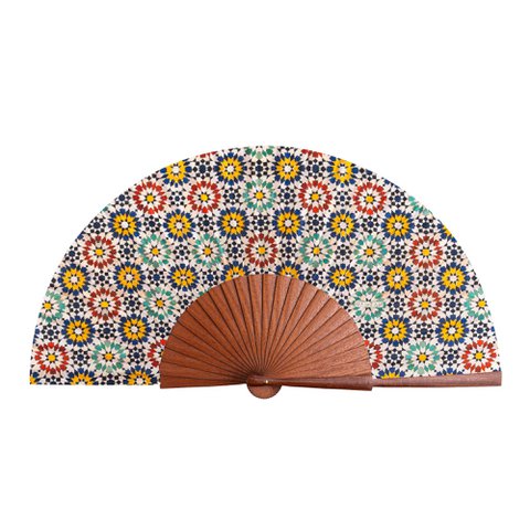 Marokkaanse tegels geïnspireerd Silk & Wood Hand Fan Fezi