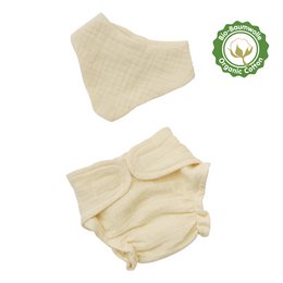 Doll baby set with cloth diaper and bib made of 100% organic cotton, ecru, 2-piece, size 35-45cm.
The doll baby set includes a cloth diaper and bib made of 100% organic cotton in an ecru color. It is a 2-piece set designed for dolls sized 35-45cm.