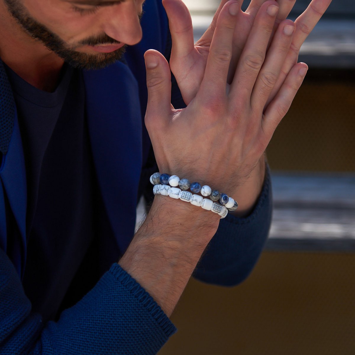 Bracelet perlé sodalite, howlite et jaspe pour hommes
