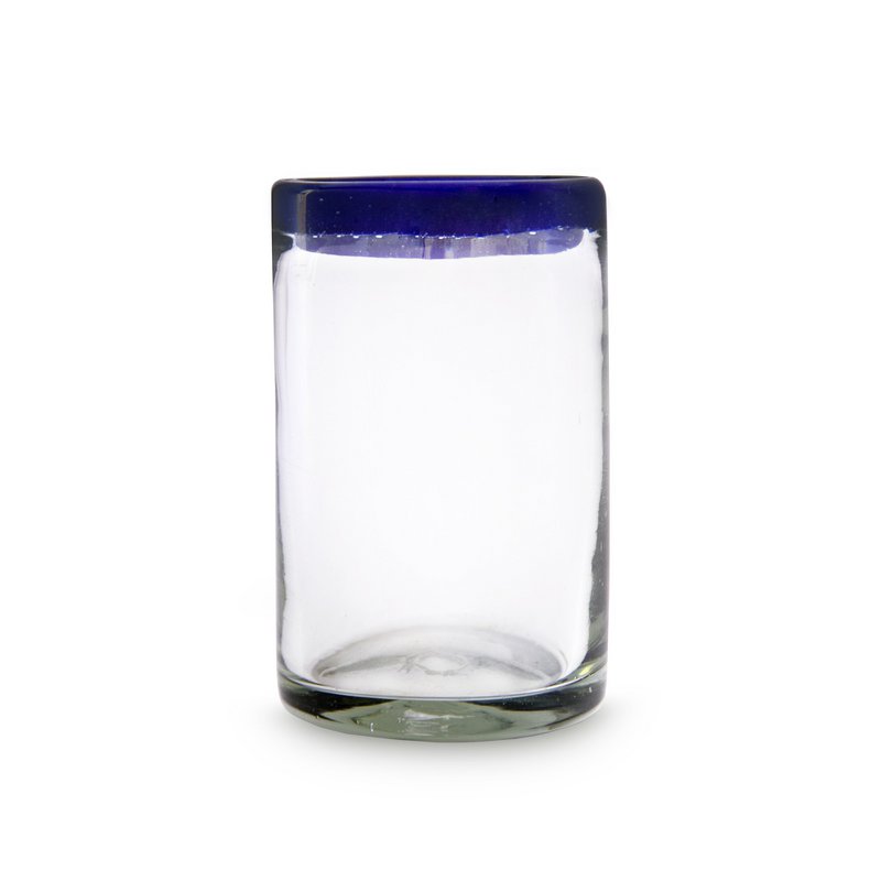 Mundgeblasenes Glas mit blauem Rand 300ml, Mexiko Online-Großhandel