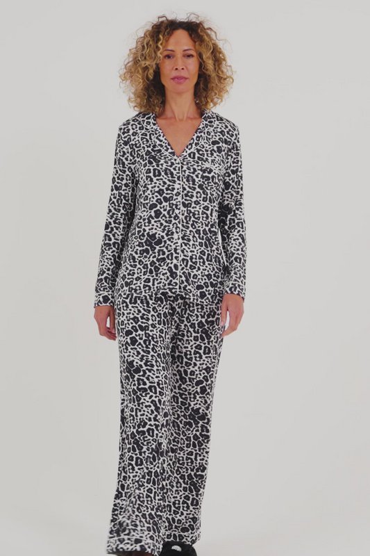 Ensemble pyjama long en bambou en léopard de luxe