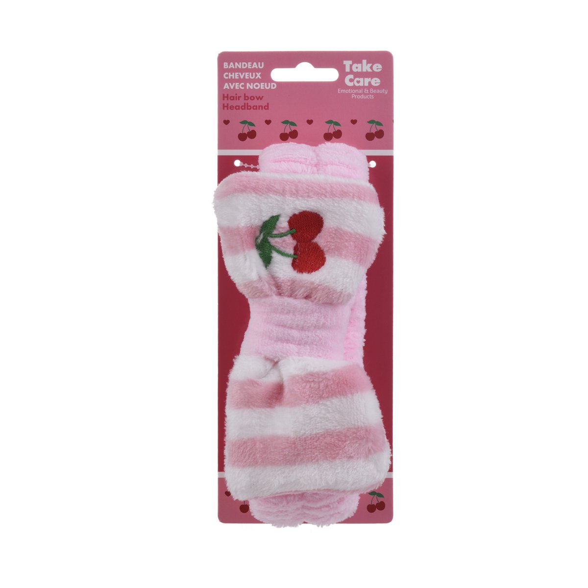 FASCIA PER CAPELLI IN PELUCHE - STRISCE ROSA CILIEGIA