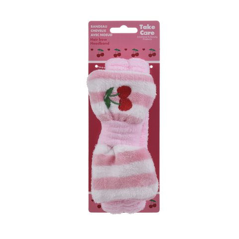 PLUCHE HAARHOOFDBAND – KERSENROZE STREPEN