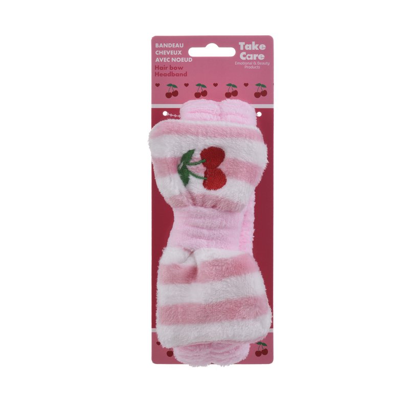 FASCIA PER CAPELLI IN PELUCHE - STRISCE ROSA CILIEGIA