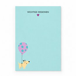 Notizblock A6 Hund „Wichtige Missionen“ - in Mint - 50 Blatt aus Recyclingpapier 