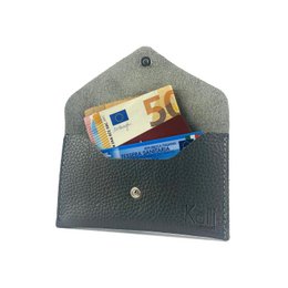K0040FB | Saszetka z klapką Wyprodukowano we Włoszech z prawdziwej skóry licowej, groszkowany dolar - Kolor Szary - Wymiary: 13 x 8 x 0,5 cm - Opakowanie: sztywne dno/wieczko Pudełko upominkowe