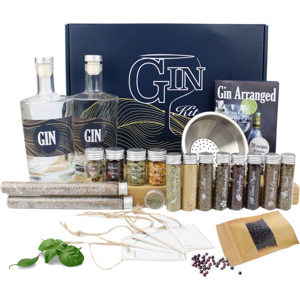 LOUISE & GASTON® Homemade Gin Kit - Box of Spices and Personalized Creation Accessories, Ideal Unique Gift for Christmas, Birthday or Valentine's Day, Incomparable DIY Tasting Experience