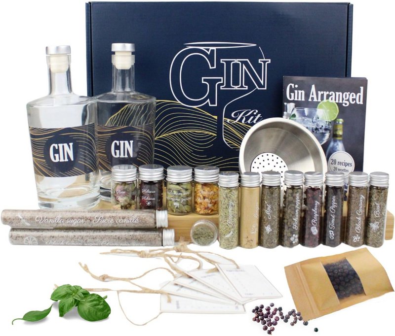 LOUISE & GASTON® Homemade Gin Kit – Box mit Gewürzen und personalisiertem Kreationszubehör, ideales einzigartiges Geschenk für Weihnachten, Geburtstag oder Valentinstag, unvergleichliches DIY-Verkostungserlebnis