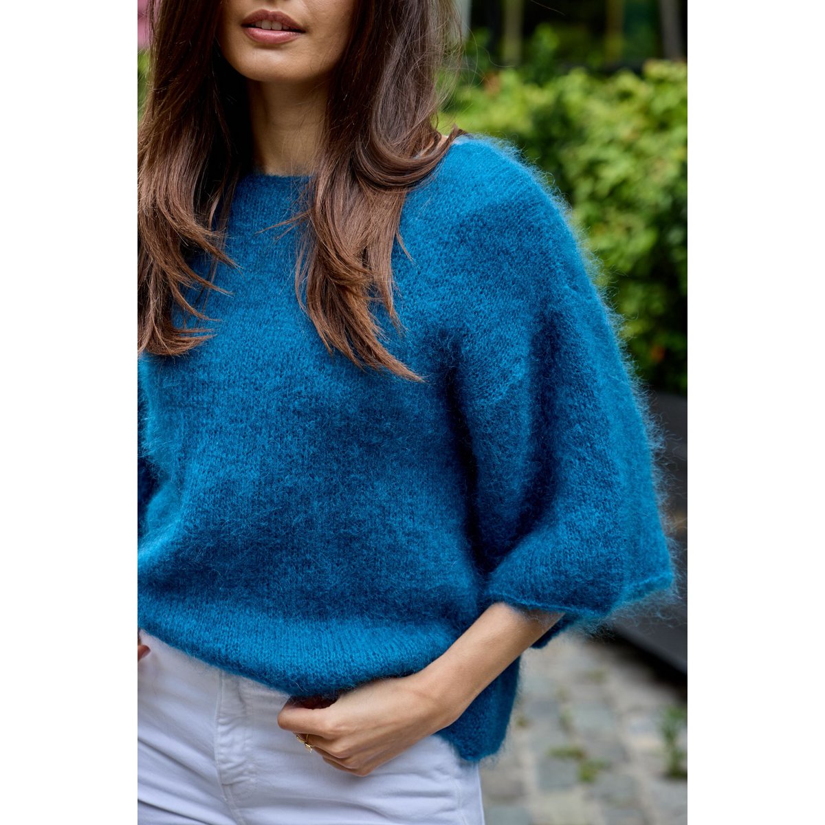 Pull col bateau manches 3/4 en 76% mohair et laine