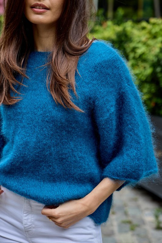 Pull col bateau manches 3/4 en 76% mohair et laine