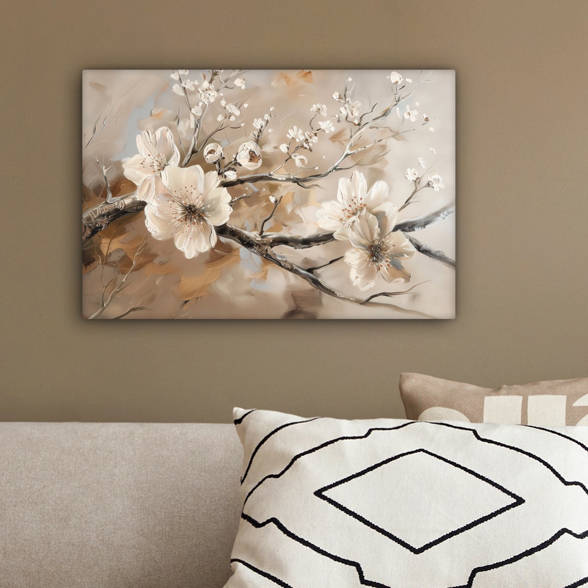 Canvas schilderij  - Wanddecoratie Bloemen - Natuur - Wit - Bloesem - Abstract - Muurdecoratie woonkamer - Slaapkamer decoratie - Kamer accessoires - Schilderijen op canvas