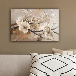 Canvas schilderij  - Wanddecoratie Bloemen - Natuur - Wit - Bloesem - Abstract - Muurdecoratie woonkamer - Slaapkamer decoratie - Kamer accessoires - Schilderijen op canvas
