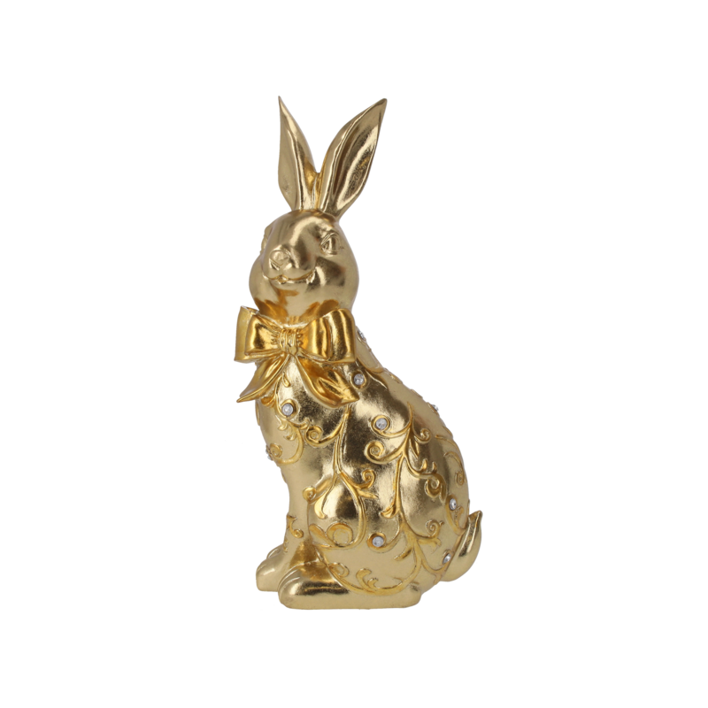 Decorative bunny in gold resin with rhinestones H29x14x10