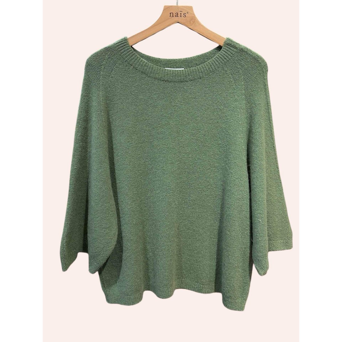 Pull col rond manches raglan 3/4 en alpaga et laine