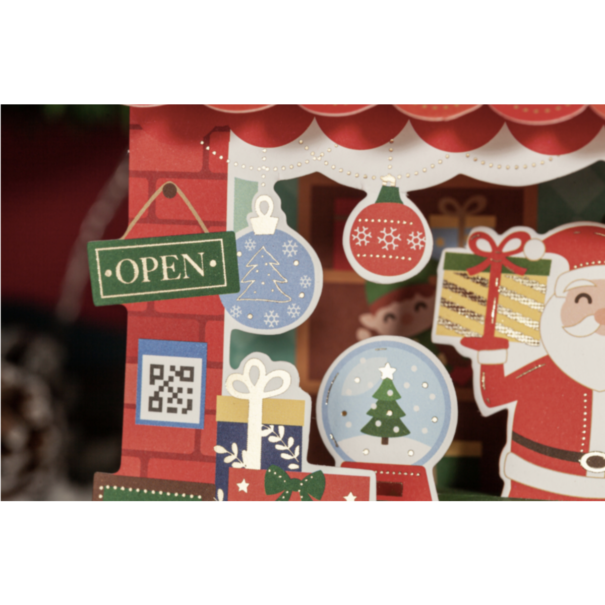 Carte de Noël Pop up 3D Invitation au marché de Noël avec boule et étoiles