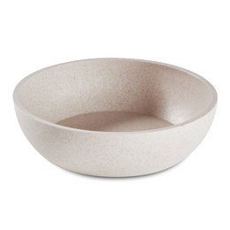 Beige dog bowls made of durable, sustainable material. Available in 1L and 1.6L sizes, as well as 2-packs. Suitable for dry or wet food.
