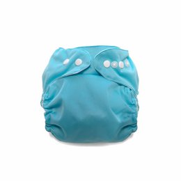 Washable baby diaper in sizes 8-16 kg, available in Kiwi, Turquoise, Orange, Gris, and Myrtille colors. Made of soft, breathable material for comfort and easy cleaning.