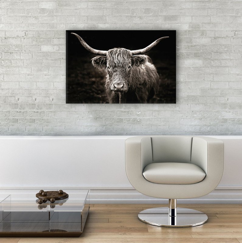 Vægbillede HOCHLANDRIND 60x90 cm lærred billedbåre ramme dekoration moderne