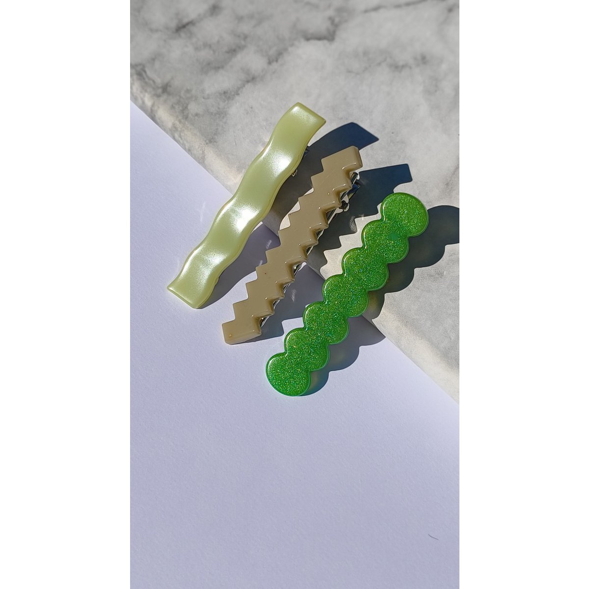 ⋒ pacchetto di clip per capelli in resina - matcha latte (11 articoli) ⋒