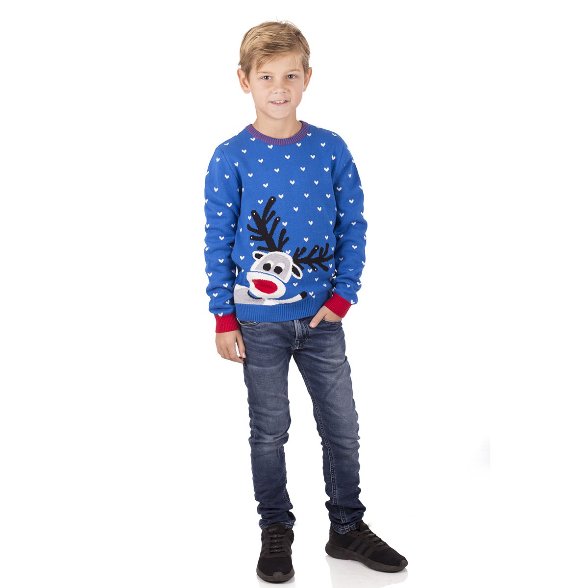 Świąteczny sweter dzieci - Reindeer Blue