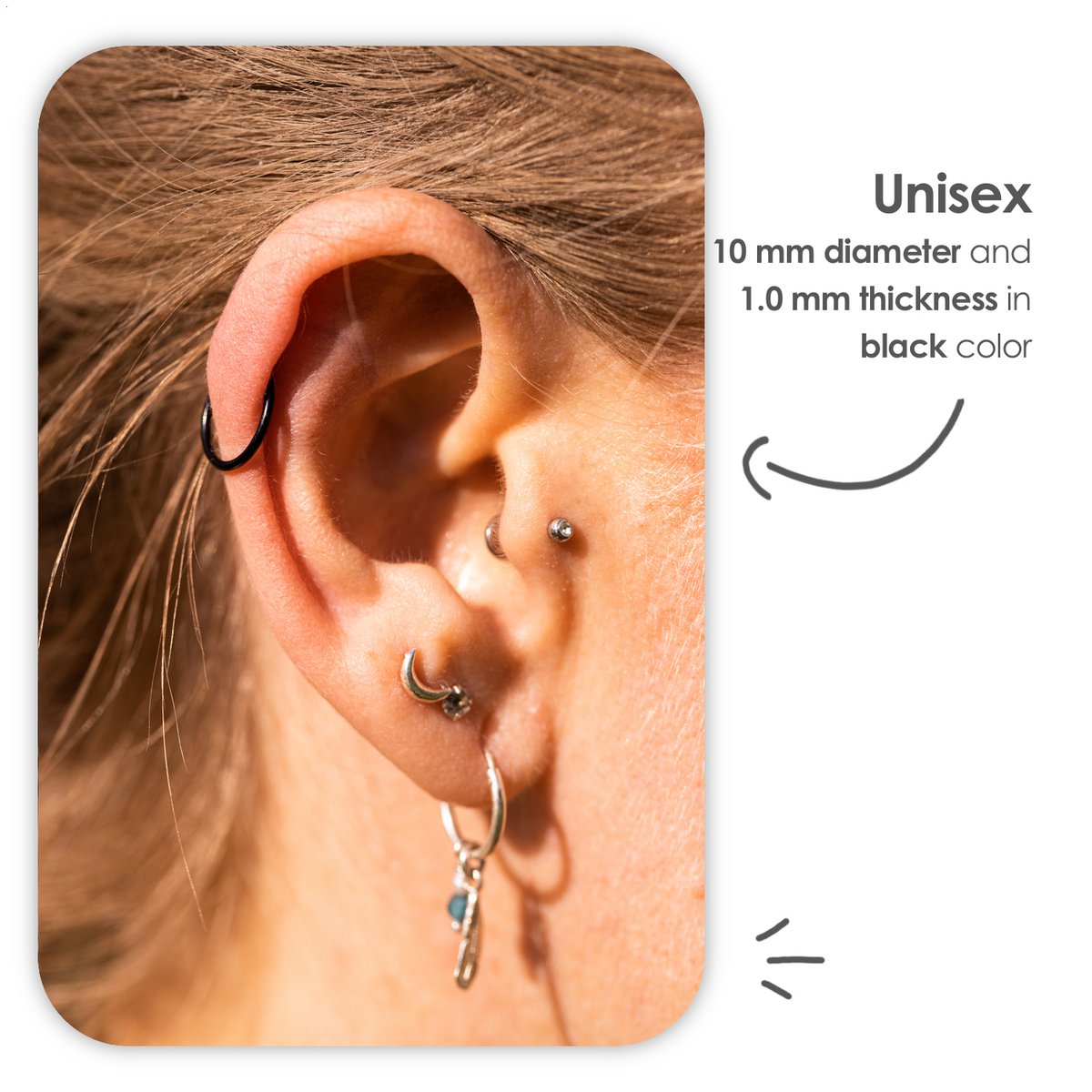 Zwarte Chirurgisch Stalen Ring Piercing — Oorbellen Ringetje Geschikt voor Helix Tragus Septum Lip Neus Wenkbrauw Piercings