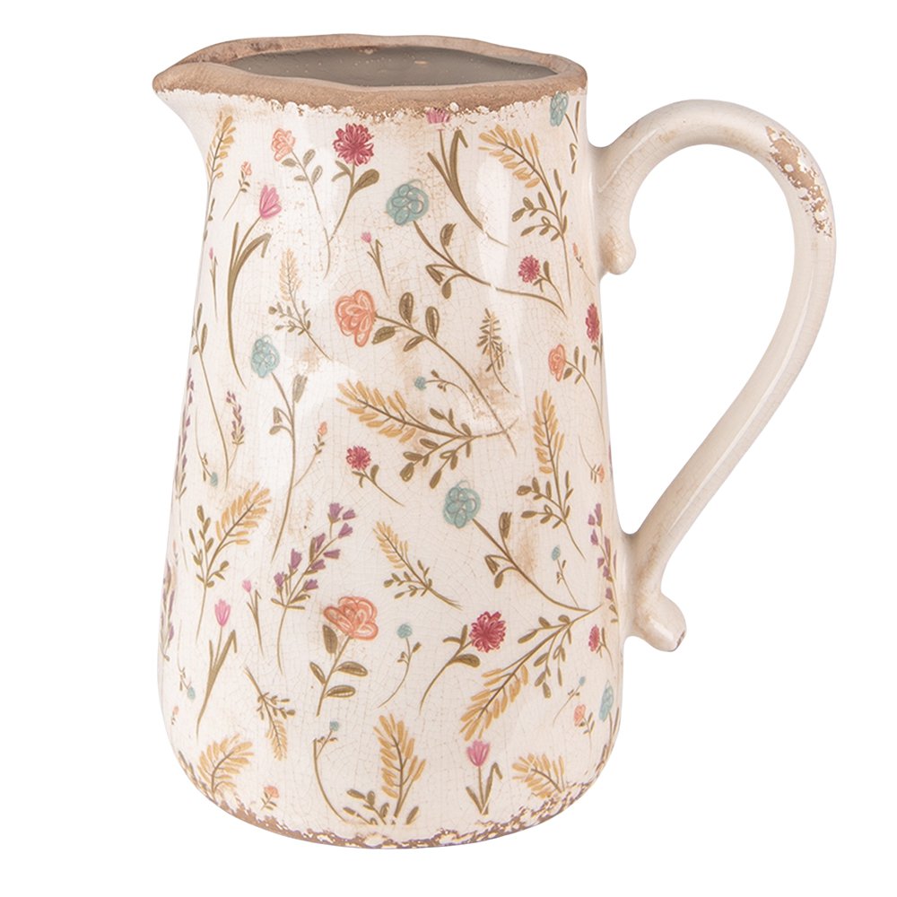 Decoratie Kan 21x14x23 cm Roze Beige Keramiek Bloemen Waterkan