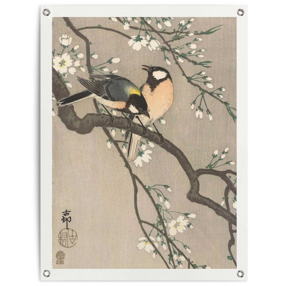 Garden poster Garden poster Ohara Koson - Great tits on blossom branch 80x60