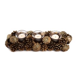 GLSS GLT BALL/PINEC.3 VOT.HOLDER GLD 38,5CM INTODS