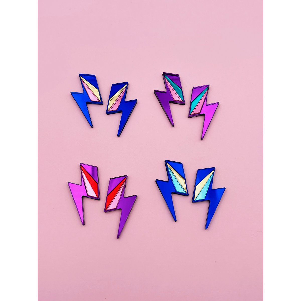 Boucles d'Oreilles Puces Miroirs Maxi Eclairs