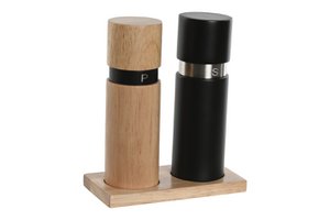PEPPER BOX SET 2 RUBBERWOOD STAINLESS STEEL 14X7X16.5 5X5X16 PC209933