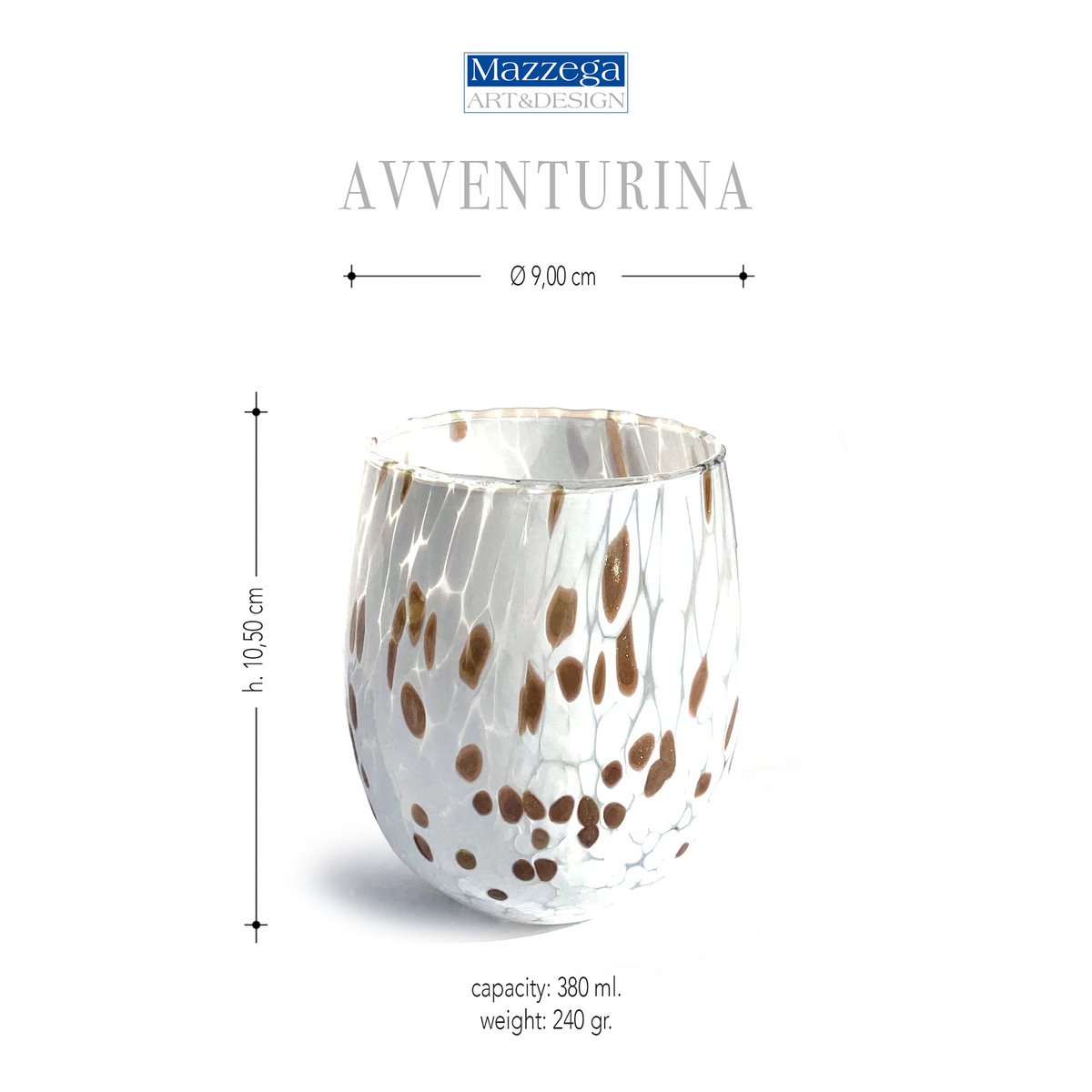6 BIG AVVENTURINA BLU ACQUA Vasos de vidrio soplado y elaborado a mano con Murano Murrine, línea “I Colori di Murano”, 435 ml. Hecho en Italia