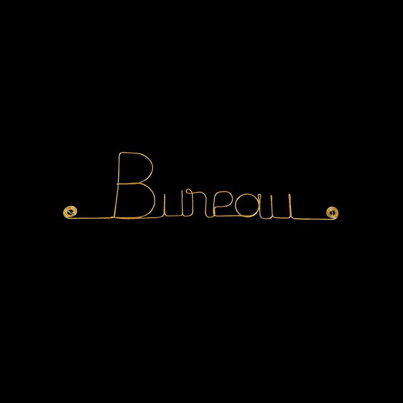 Door plate in golden brass wire "Office" - Wall decoration to pin - Wall jewelry