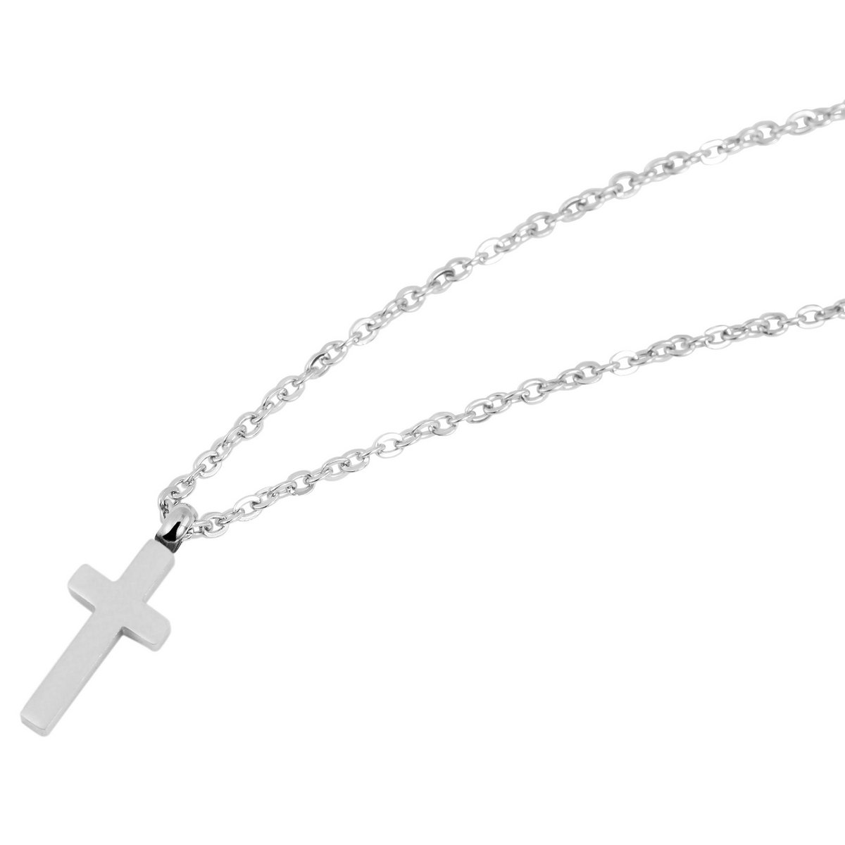 Accentankerketting met kruishanger, roestvrij staal, 43+5 cm, zilverkleurig