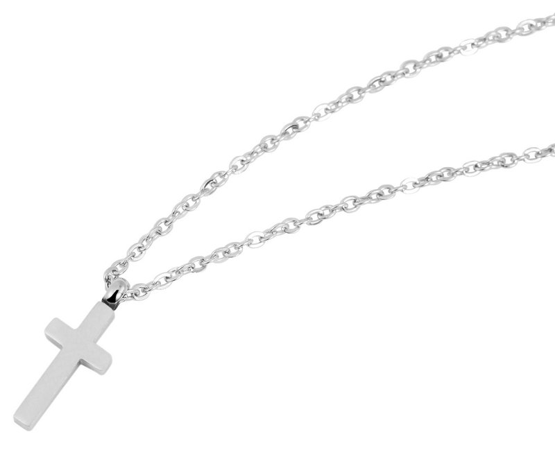 Accentankerketting met kruishanger, roestvrij staal, 43+5 cm, zilverkleurig