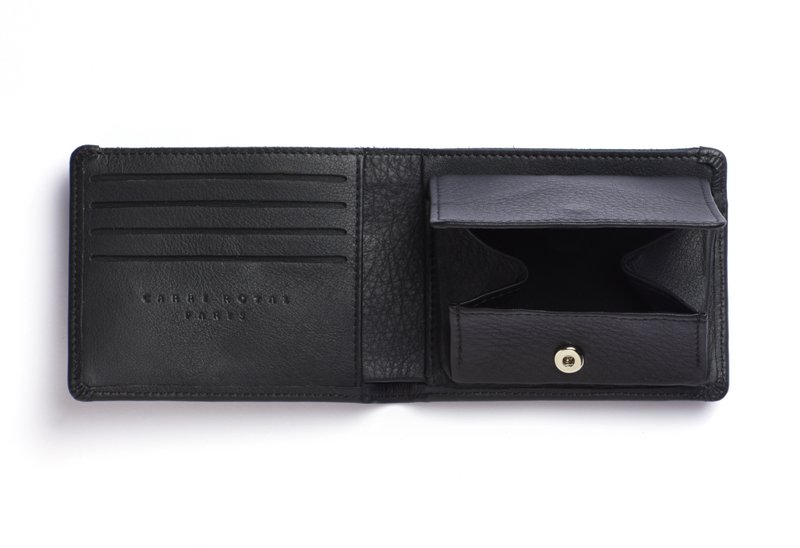 Portafoglio minimalista nero con tasca portamonete